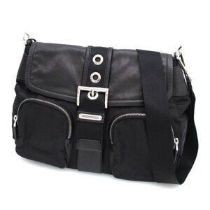 Prada black Tessuto Saffiano leather messenger bag
